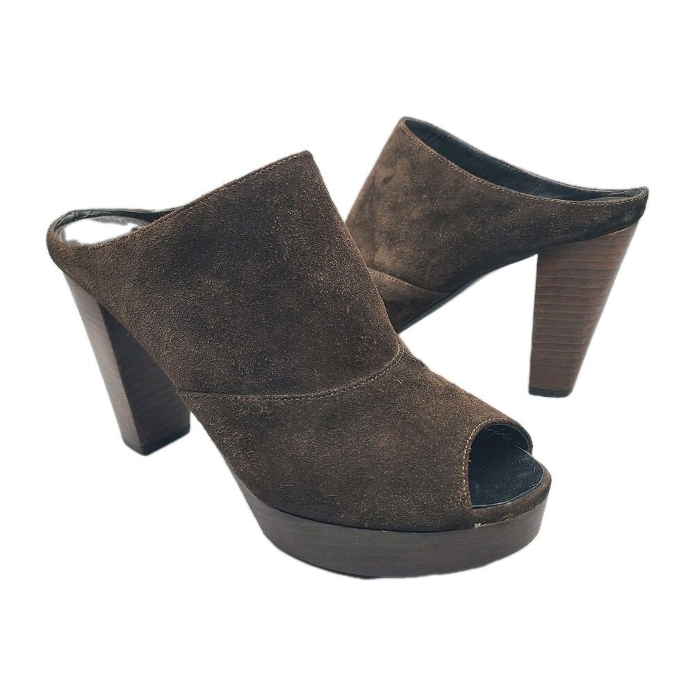 Robert Clergerie  brown suede heel platform mules open toe shoes France sz 7